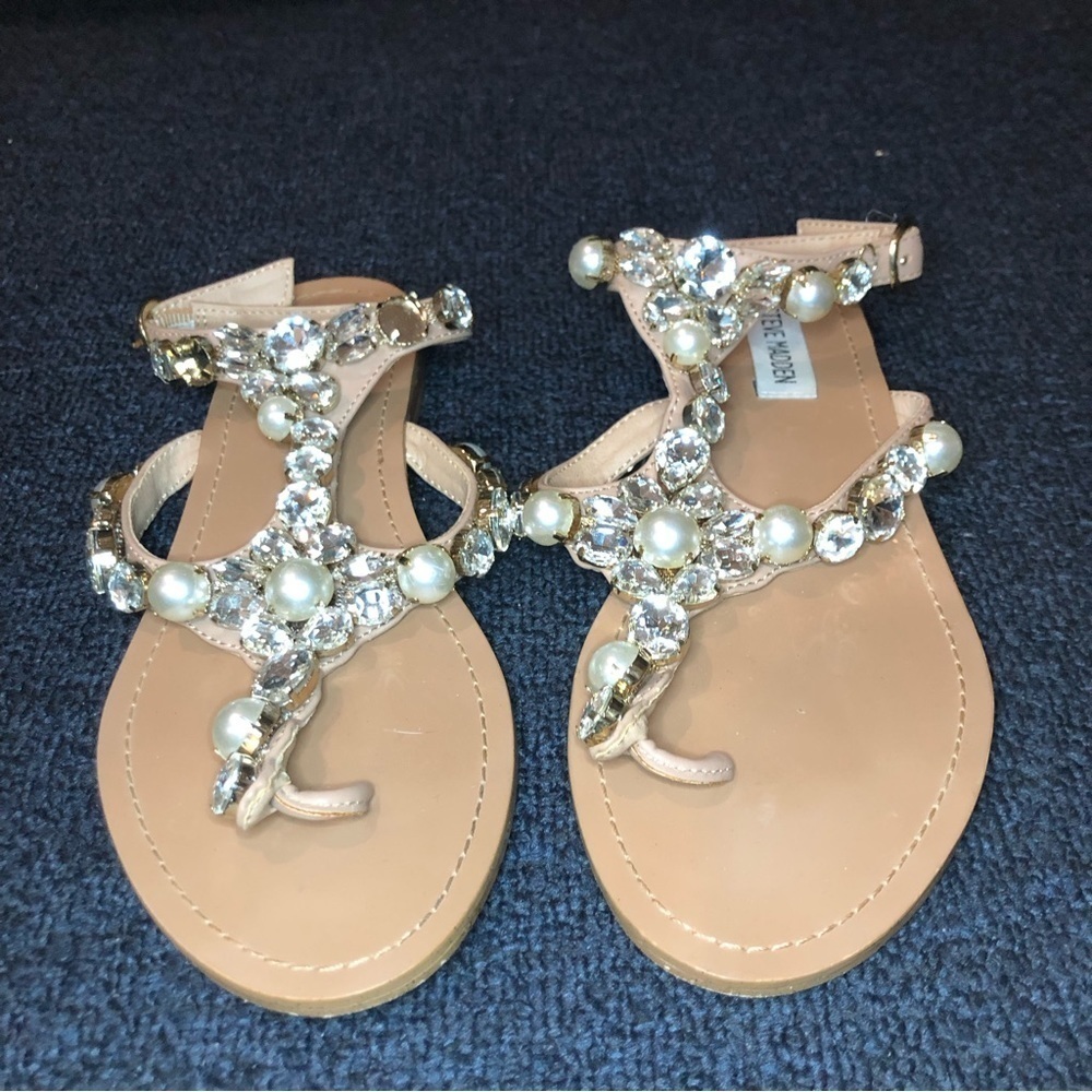 Steve Madden Chantel Embellished Leather Back Strap Sandals Size 7